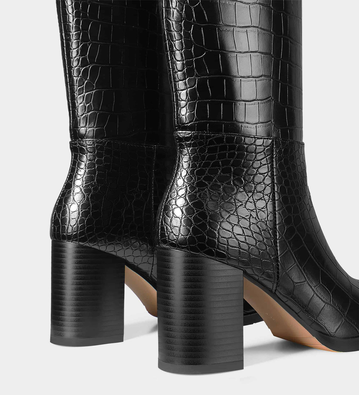 block heel knee high boots