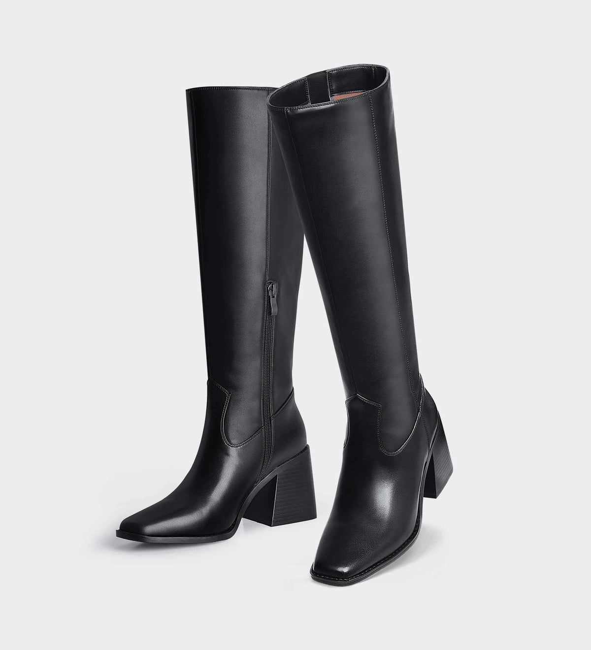 heeled knee high boots black
