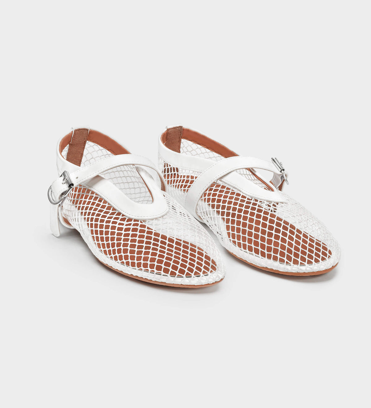 white mesh ballet flats