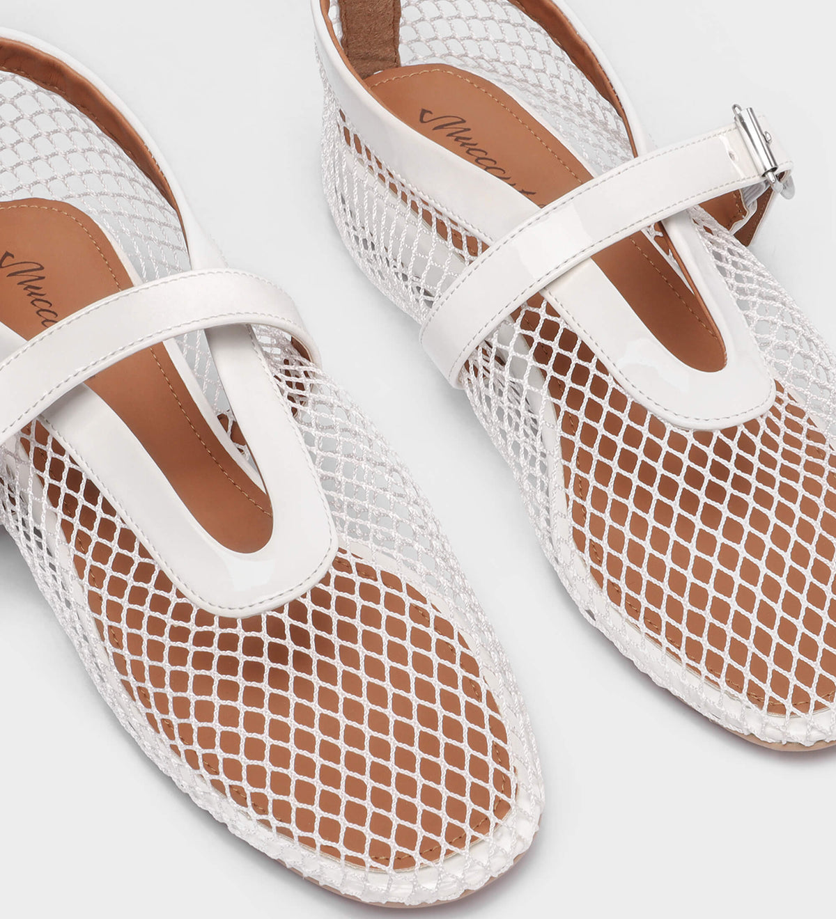 white mesh ballet flats