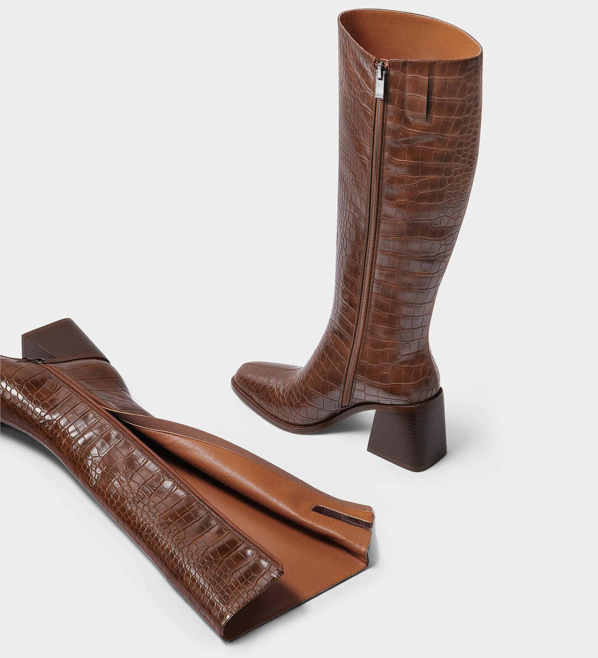 brown leather knee high boots