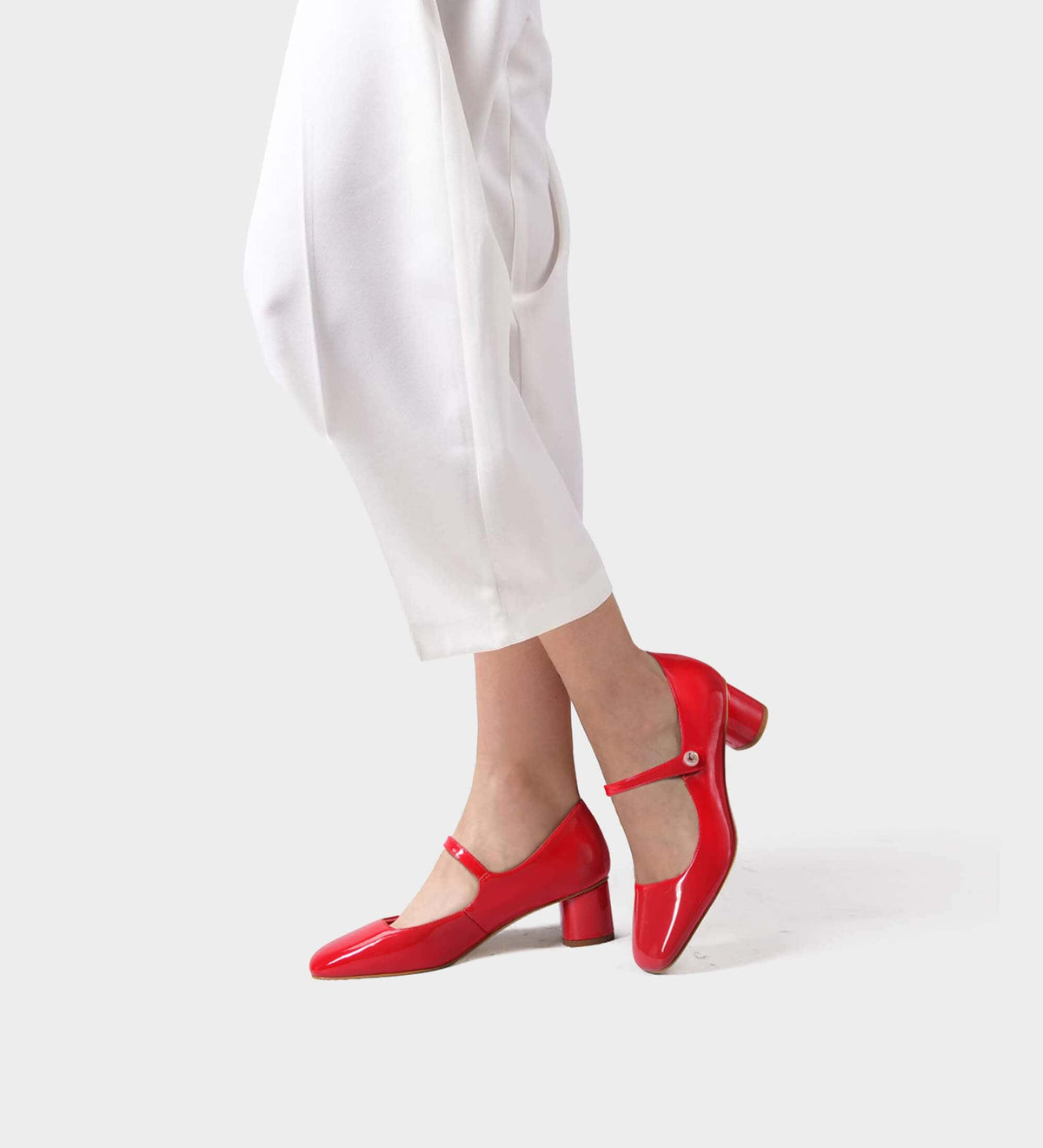 red patent leather pumps
