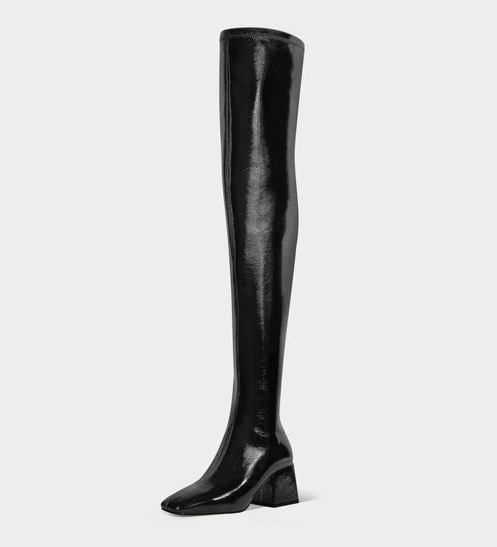 black patent leather boots