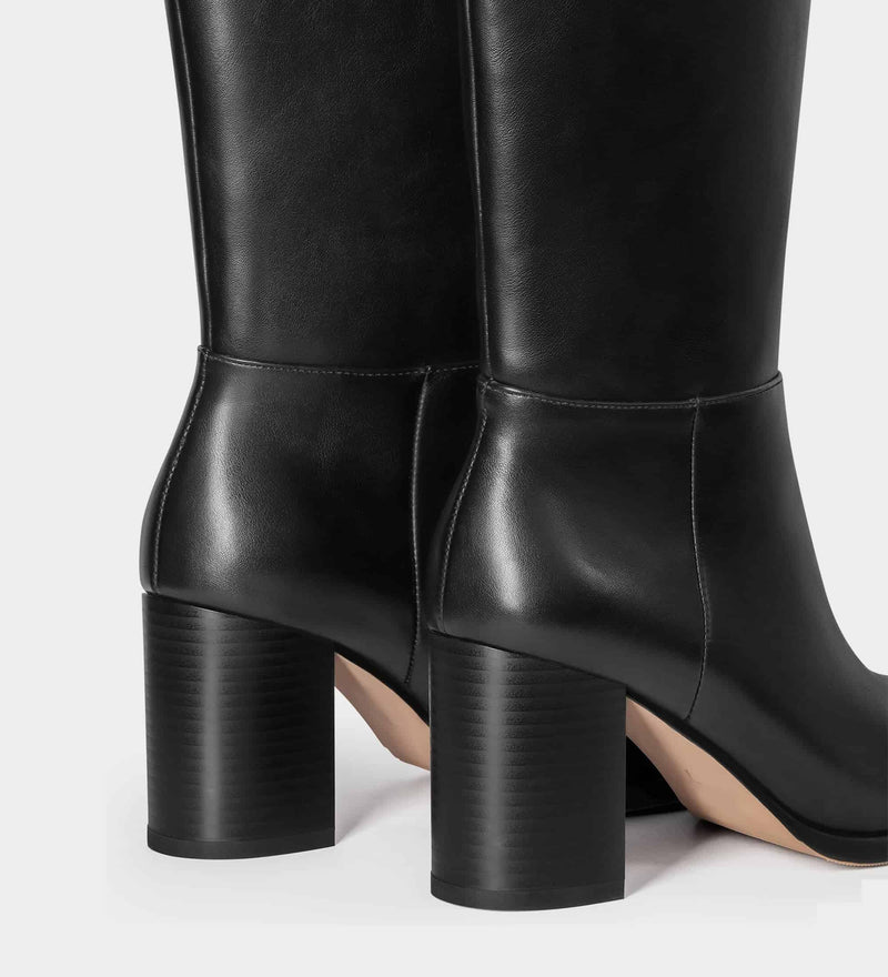 leather boots knee high black​