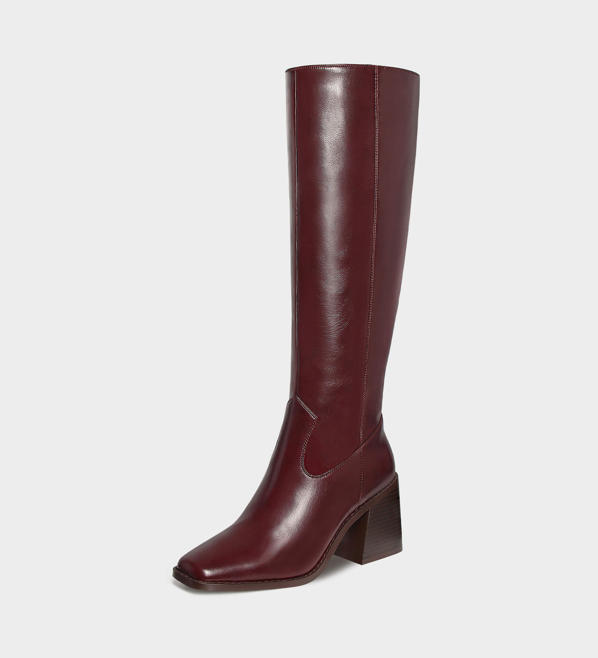 Burgundy chunky heel boots top