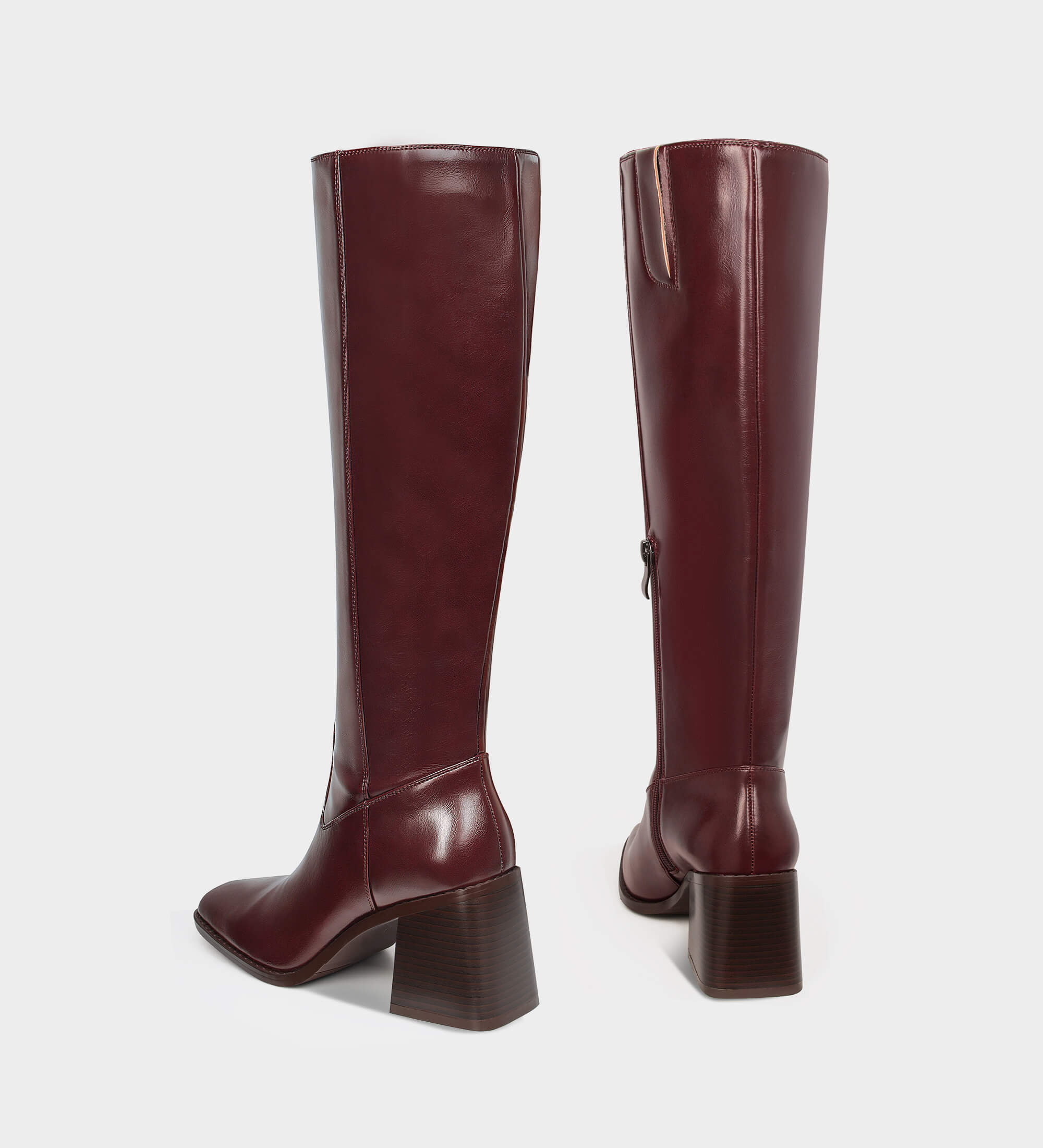 Chunky heel knee high boots With Square Toe Side Zippers MUCCCUTE