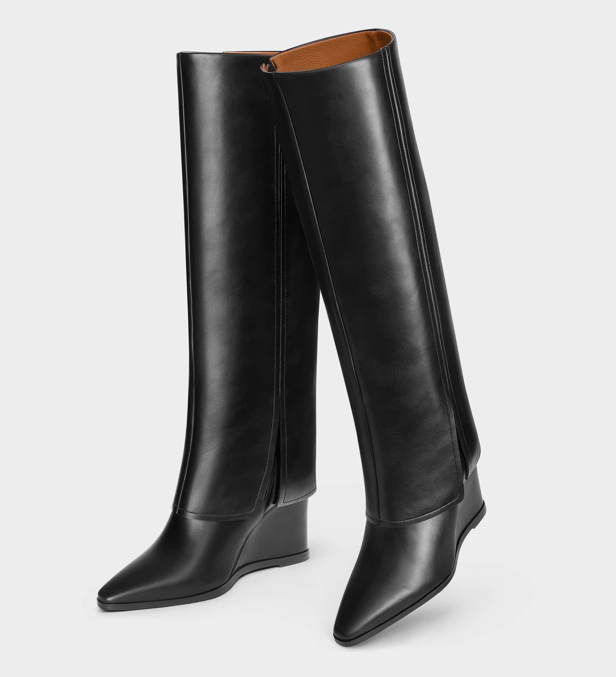 Fold Over Knee High Wedge Boots | MUCCCUTE