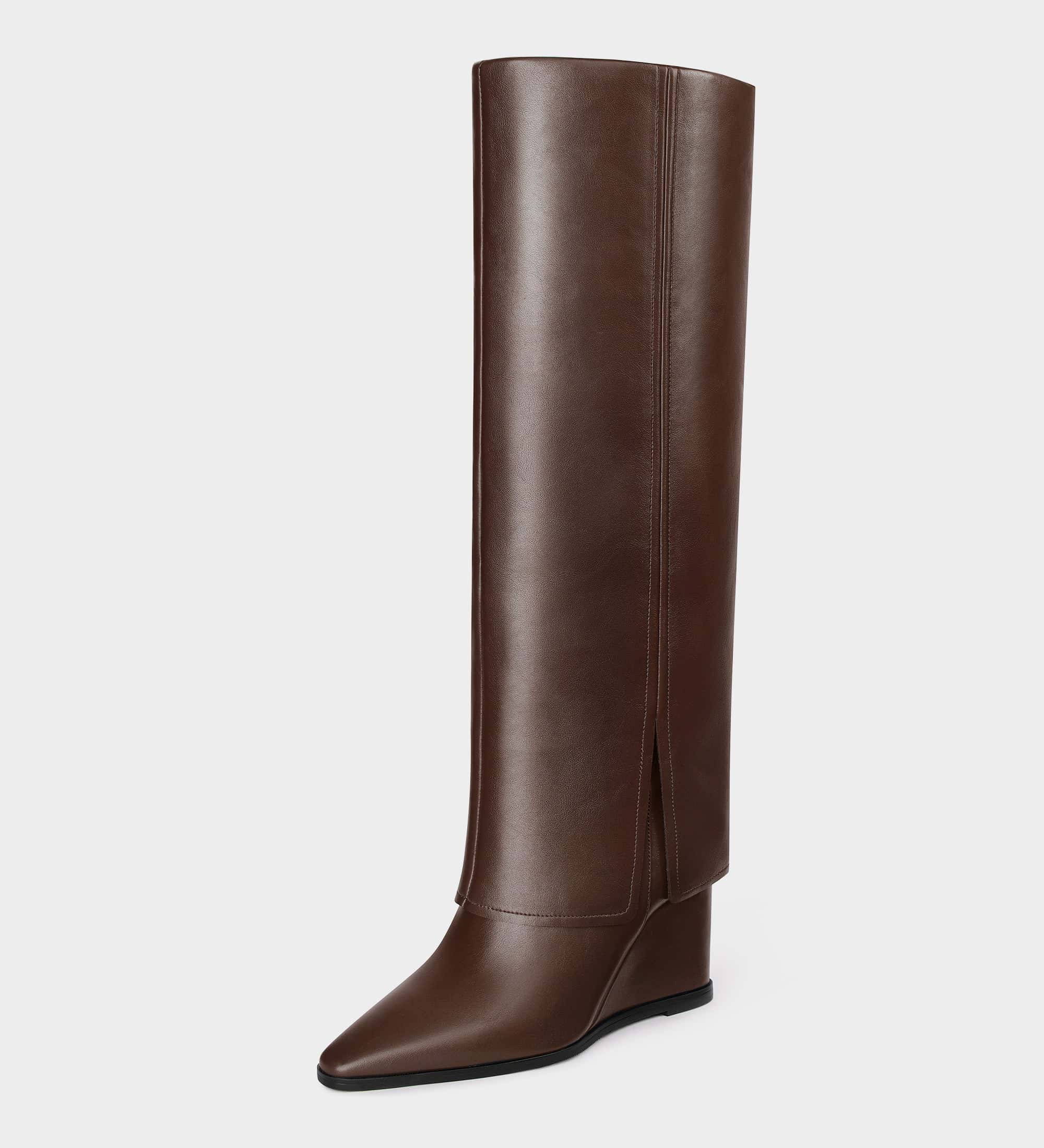Fold Over Knee High Wedge Boots | MUCCCUTE