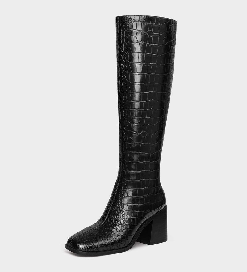 black leather knee high boots​