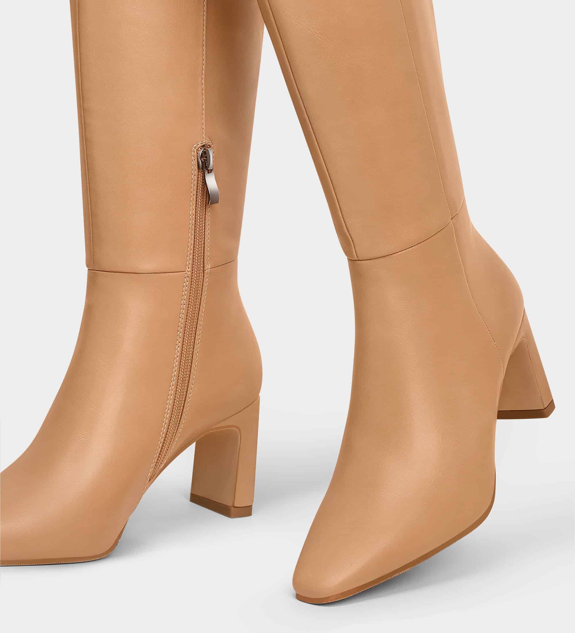 Pointed Toe Chunky Heel Knee High Boots MUCCCUTE
