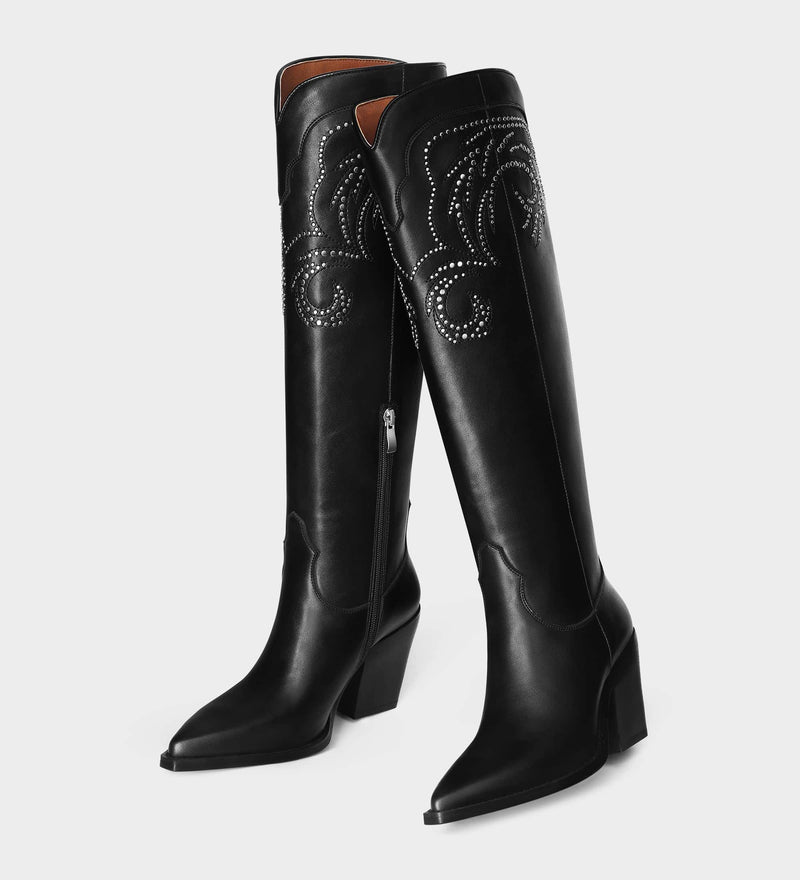 black cowgirl boots with rhinestones​