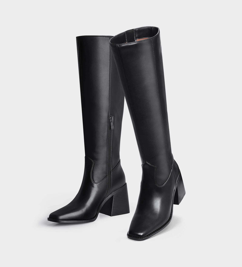 heeled knee high boots black​