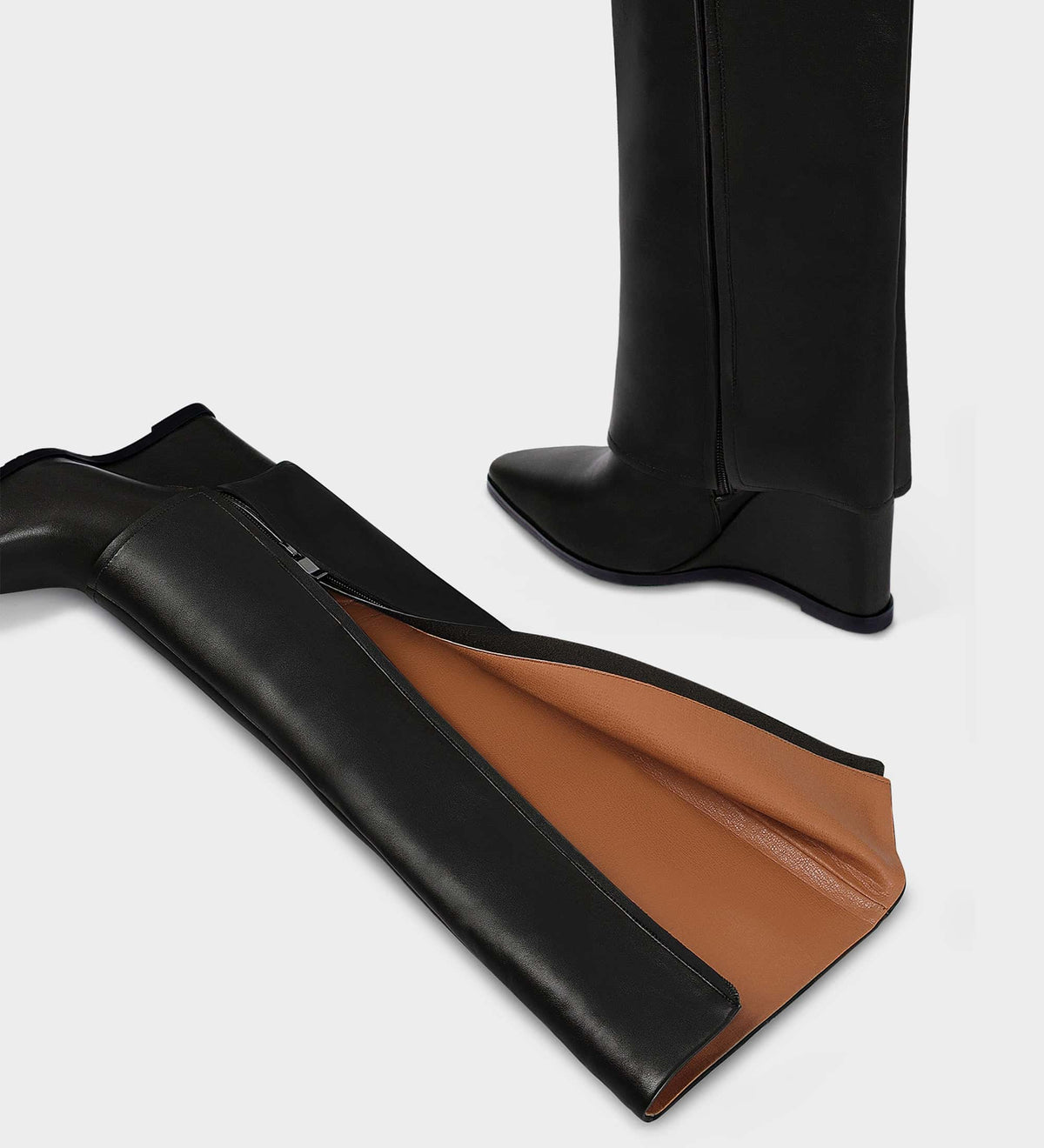 wedge knee high boots black​