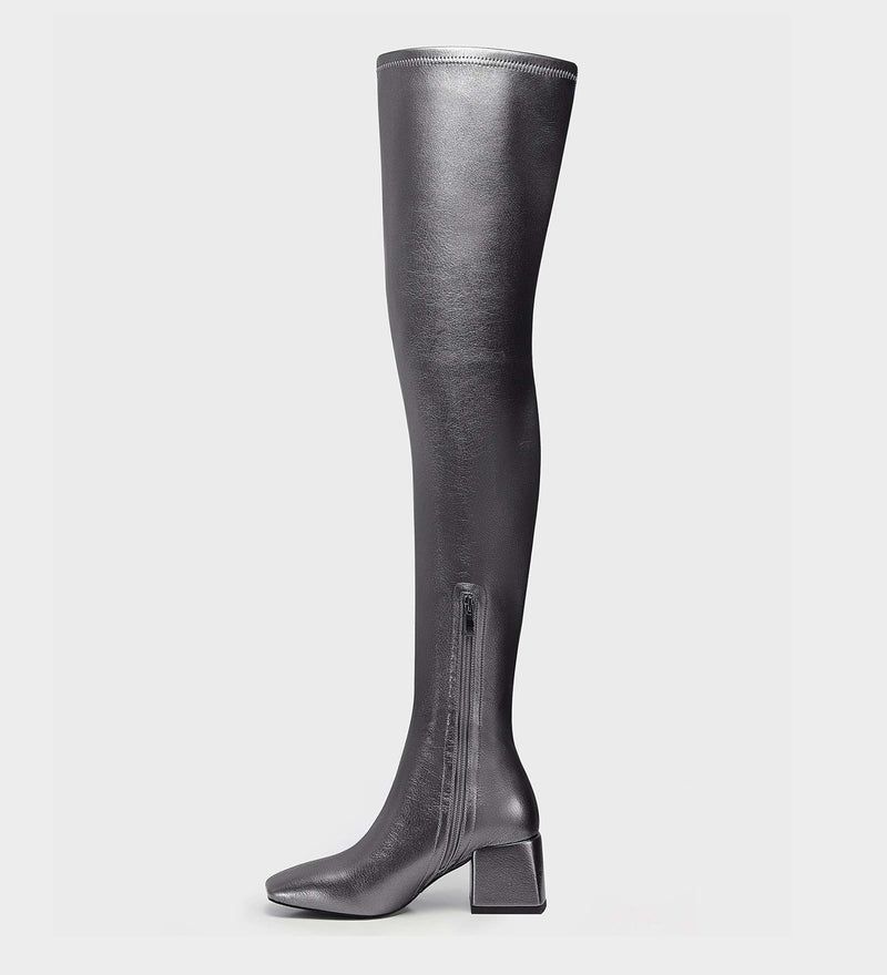 Crinkle Patent Leather Over-The-Knee Boots
